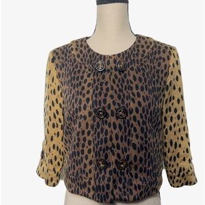 Sharon Young Open Front Leopard Print Cropped Jacket Womens size 6 Brown Black